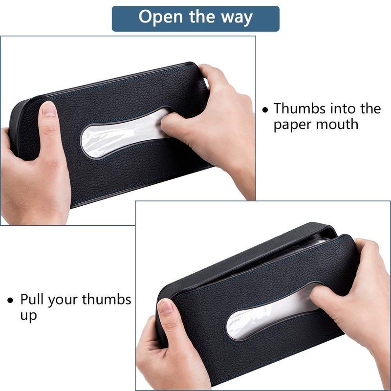 Mr.Ho Black Leather Car Visor Tissue Holder Mount, Hanging Tissue Holder Case for Car Seat Back, Multi-use Paper Towel Cover Case with One Tissue Refill for Car & Truck Decoration - Image 4